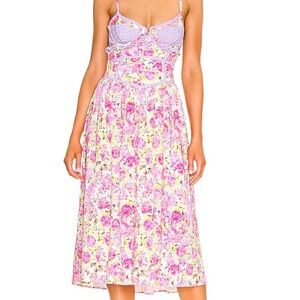For Love and Lemons Marina midi dress
Floral, bustier, pink and purple